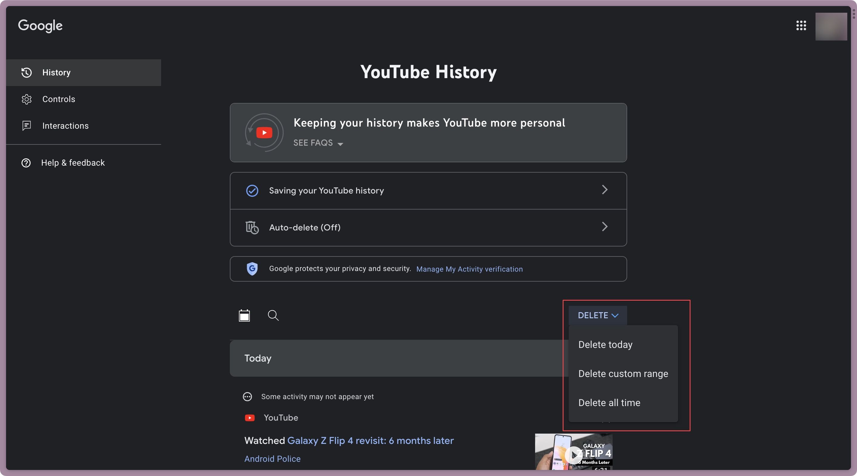 Remove youtube history discount android