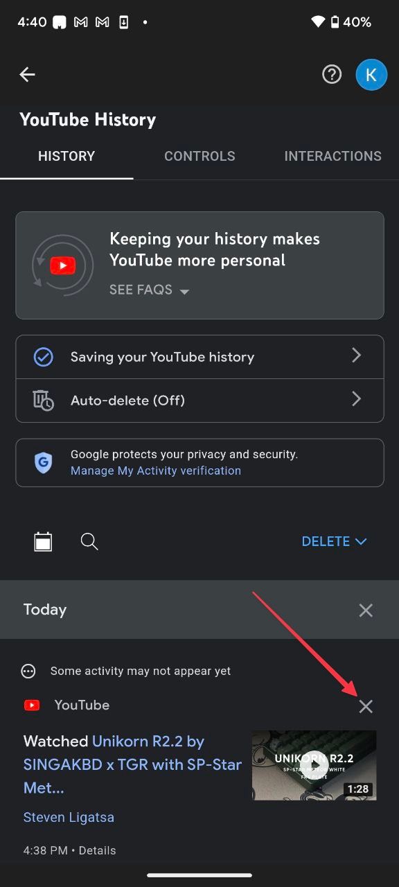 How to delete discount youtube history in phone