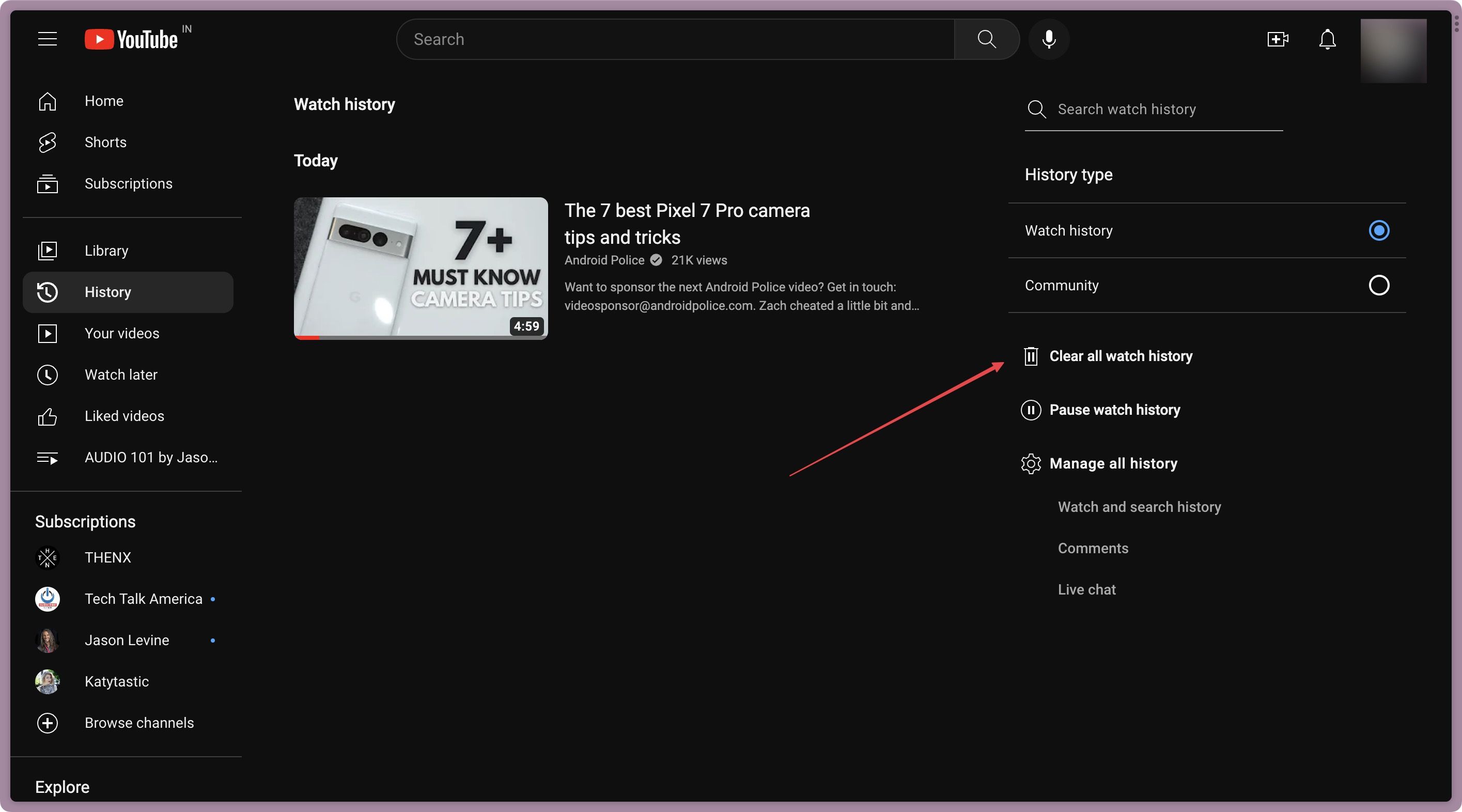 How to clear youtube online search history on ipad