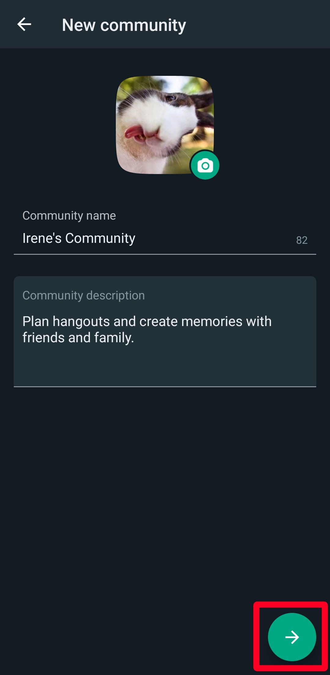 select + icon for WhatsApp community