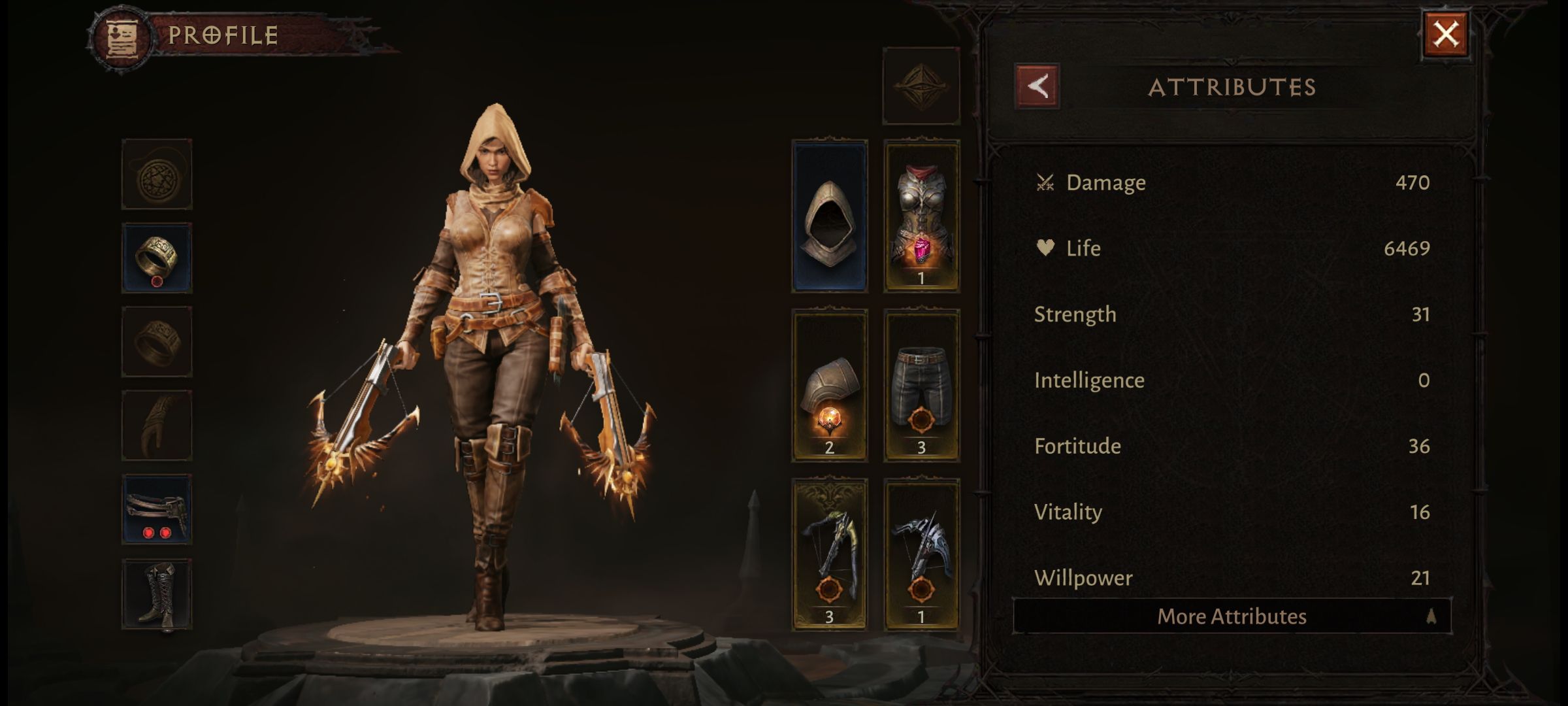 Cuplikan layar menunjukkan atribut utama di Diablo Immortal