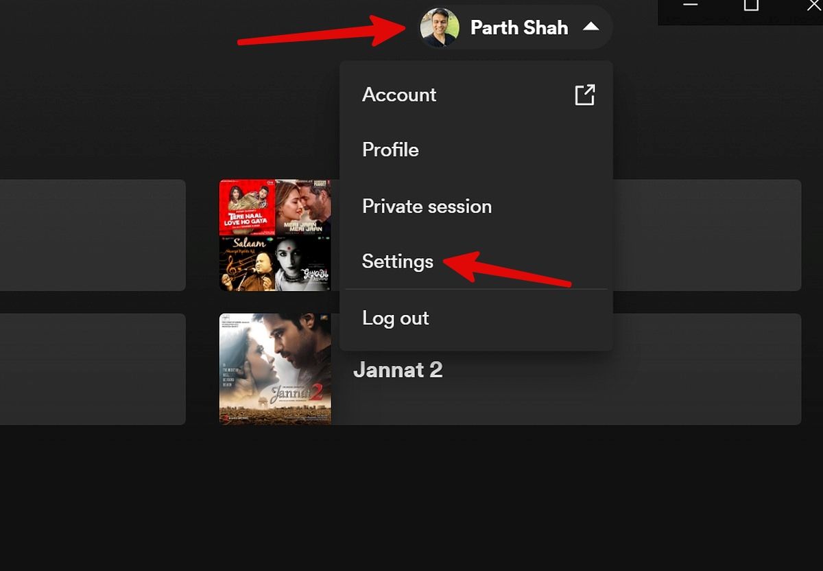 spotify settings on desktop