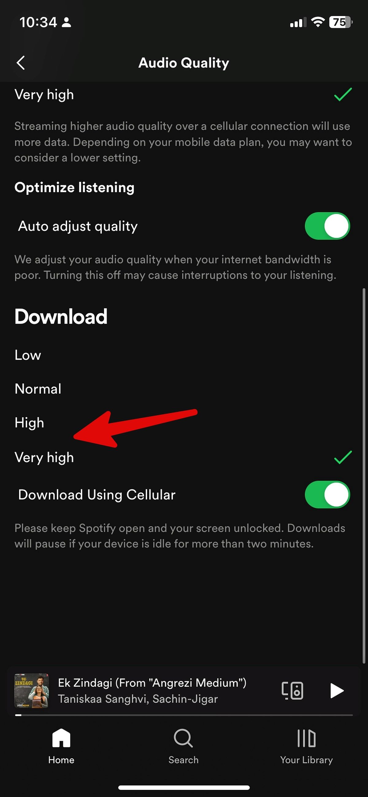 set download quality for spotify for iOS
