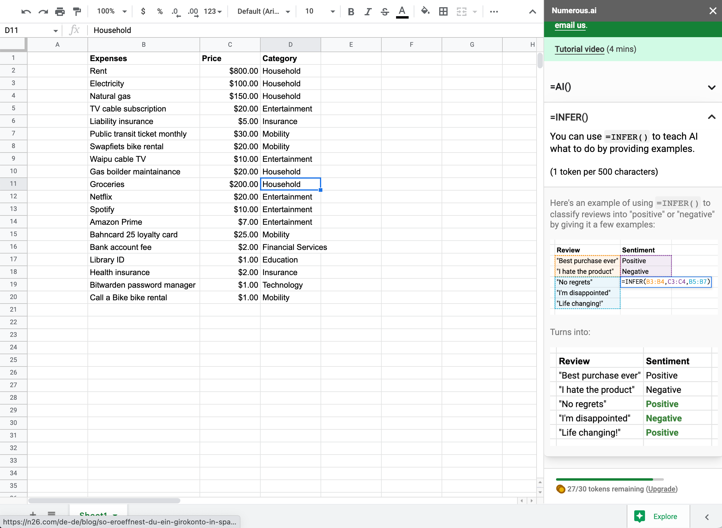 ChatGPT creates categories based on existing categories in Google Sheets