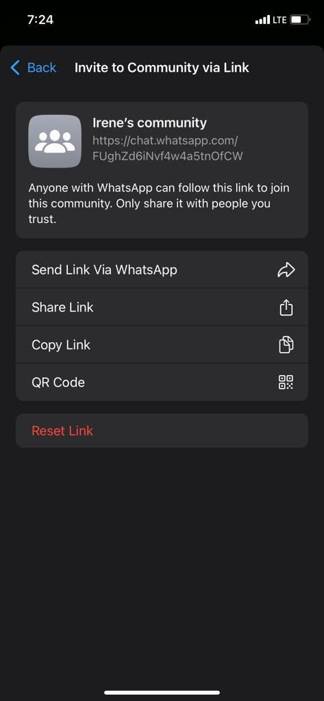 WhatsApp community link options
