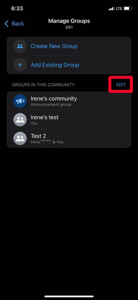 edit groups in WhatsApp community