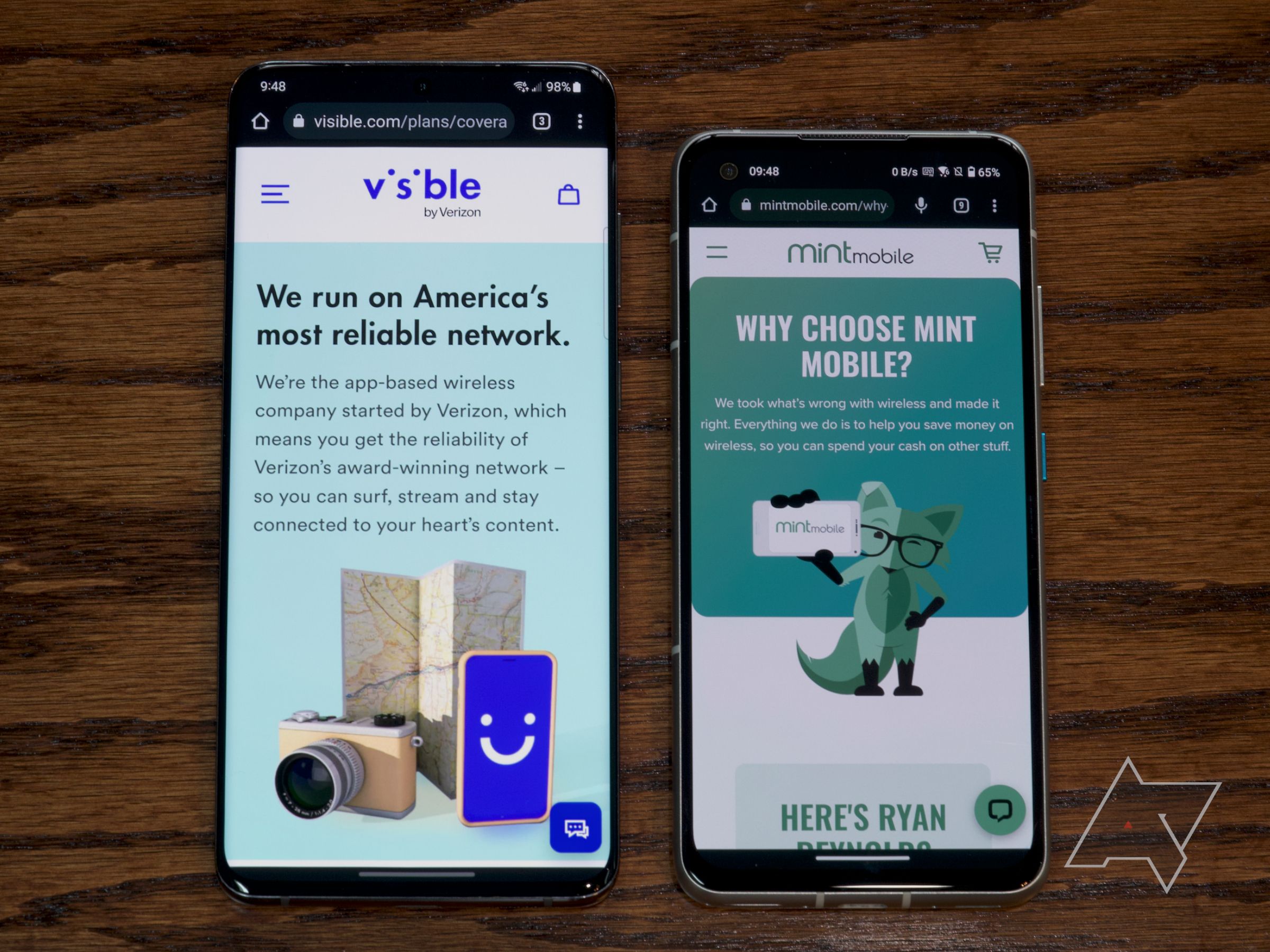 Visible and Mint Mobile websites on Android phones