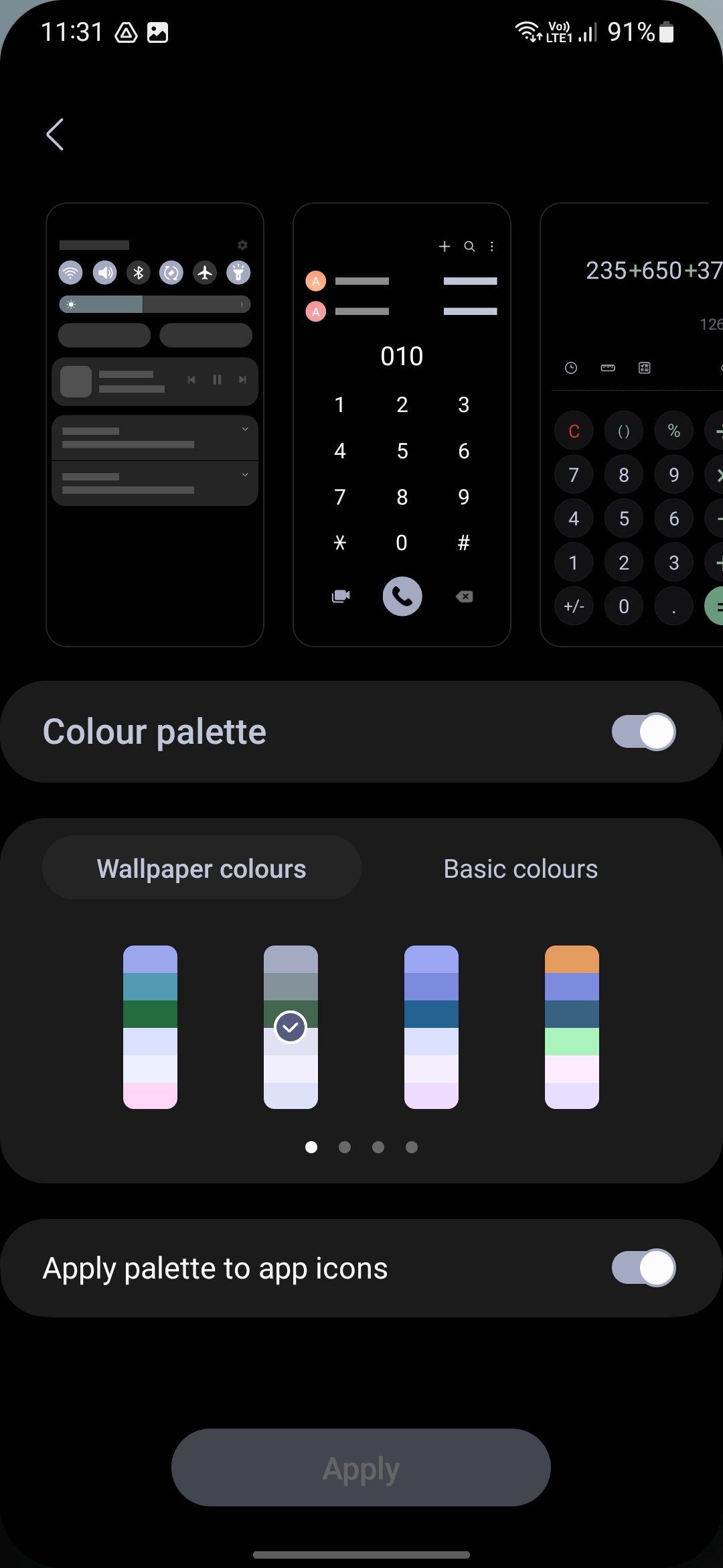 Satu UI 5 menu palet warna