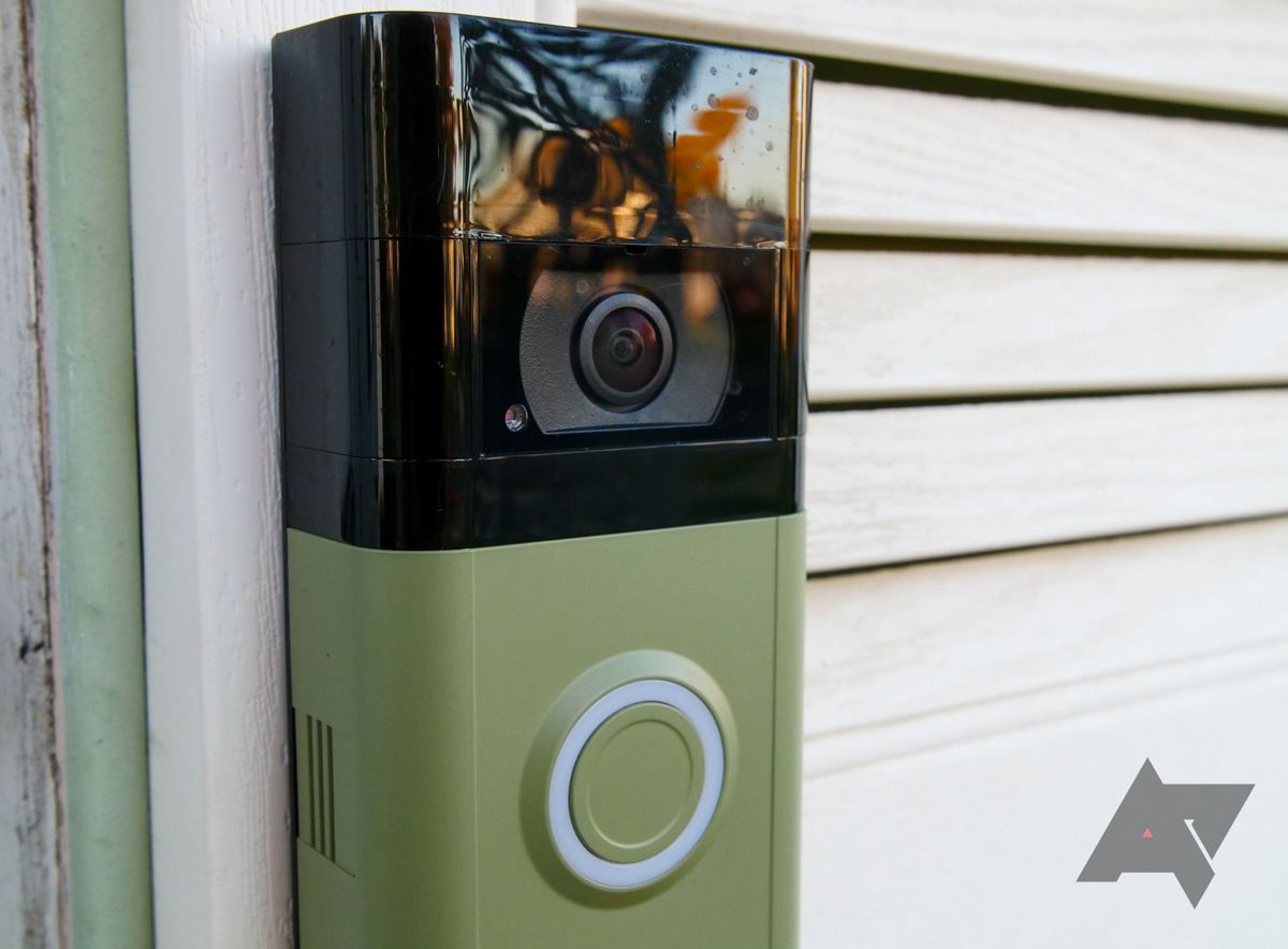 The Ring Video Doorbell 4 mounted by a door