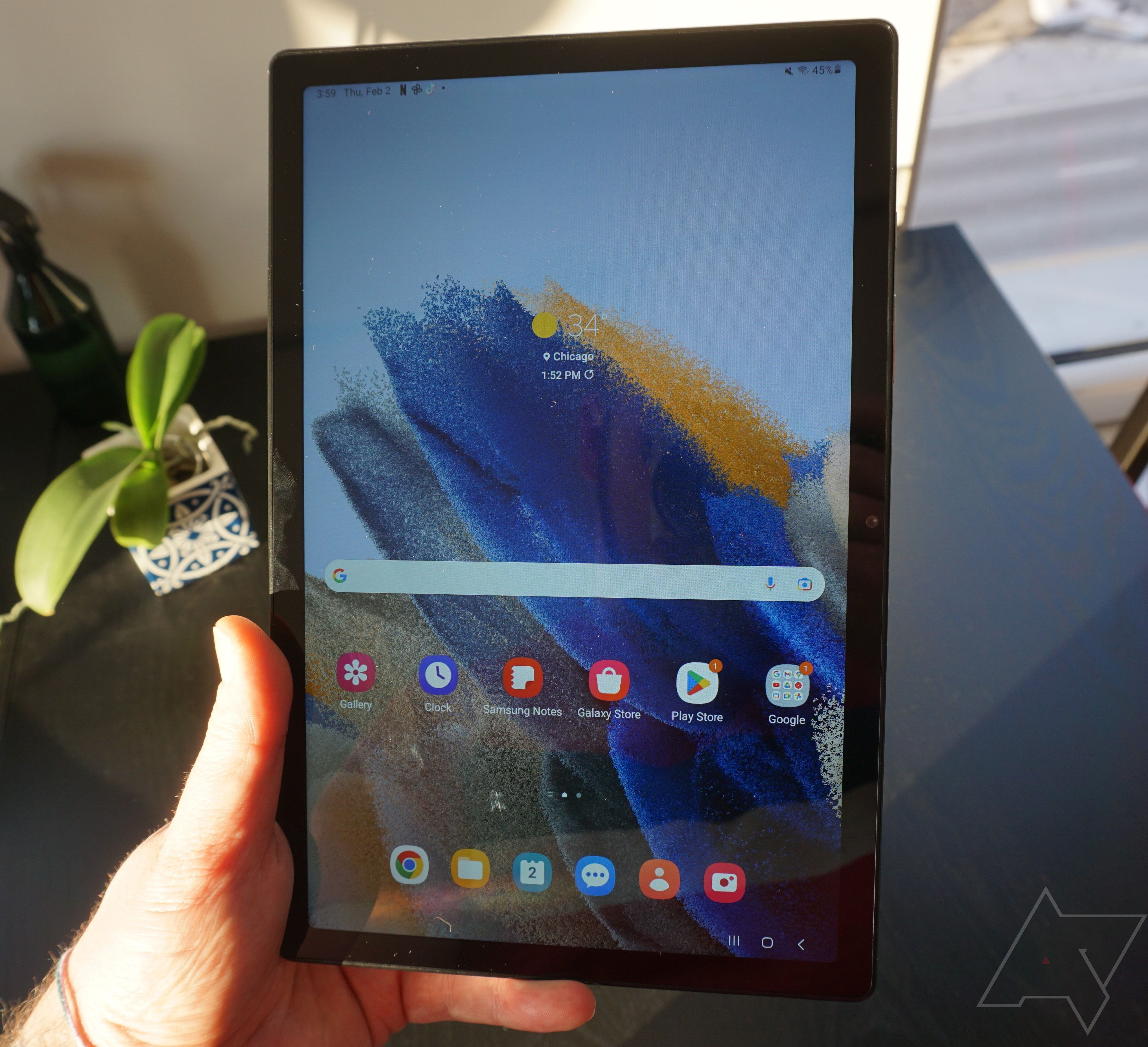 A picture of the Samsung Galaxy Tab A8 held vertically