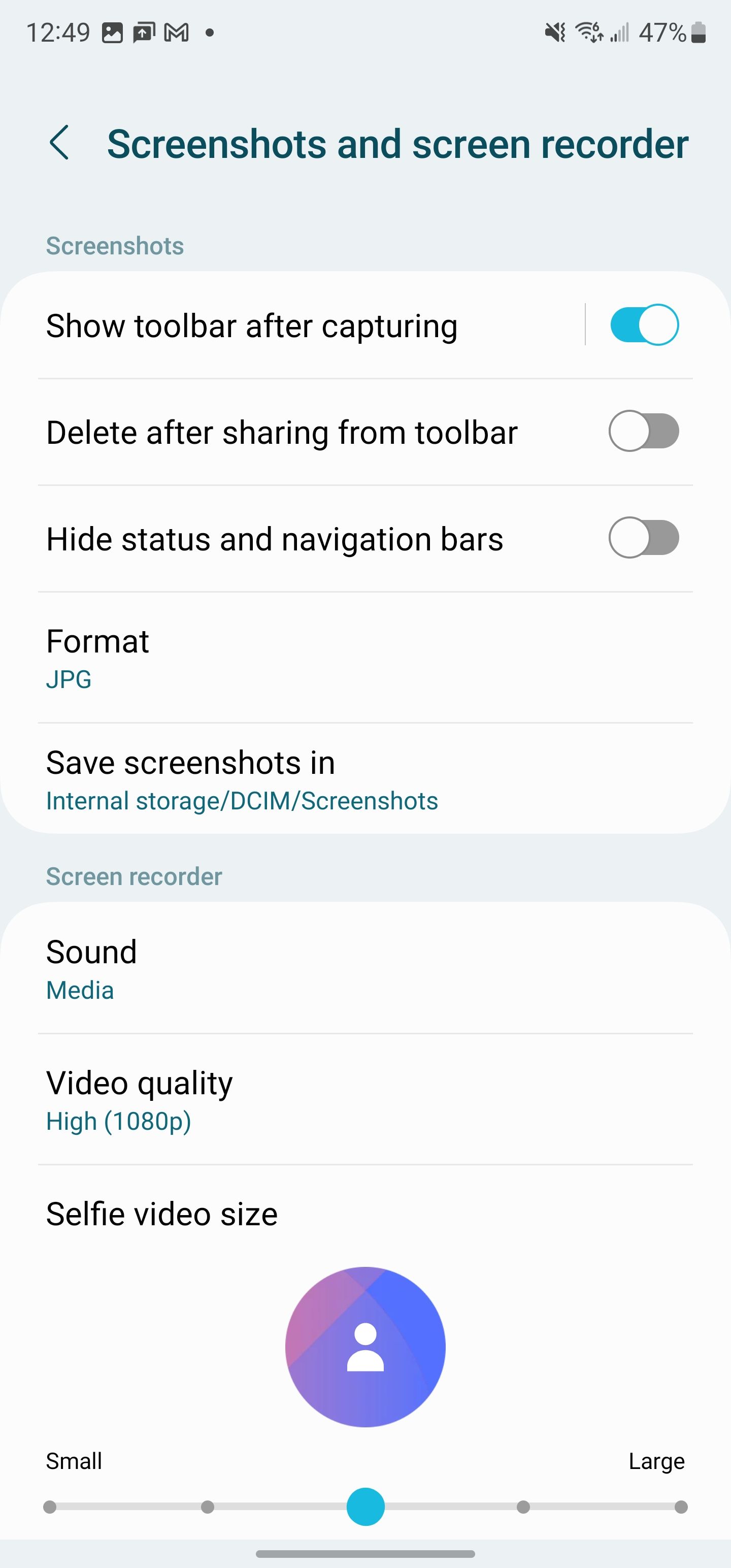 Samsung One UI 5.1 screenhots and screen recorder settings