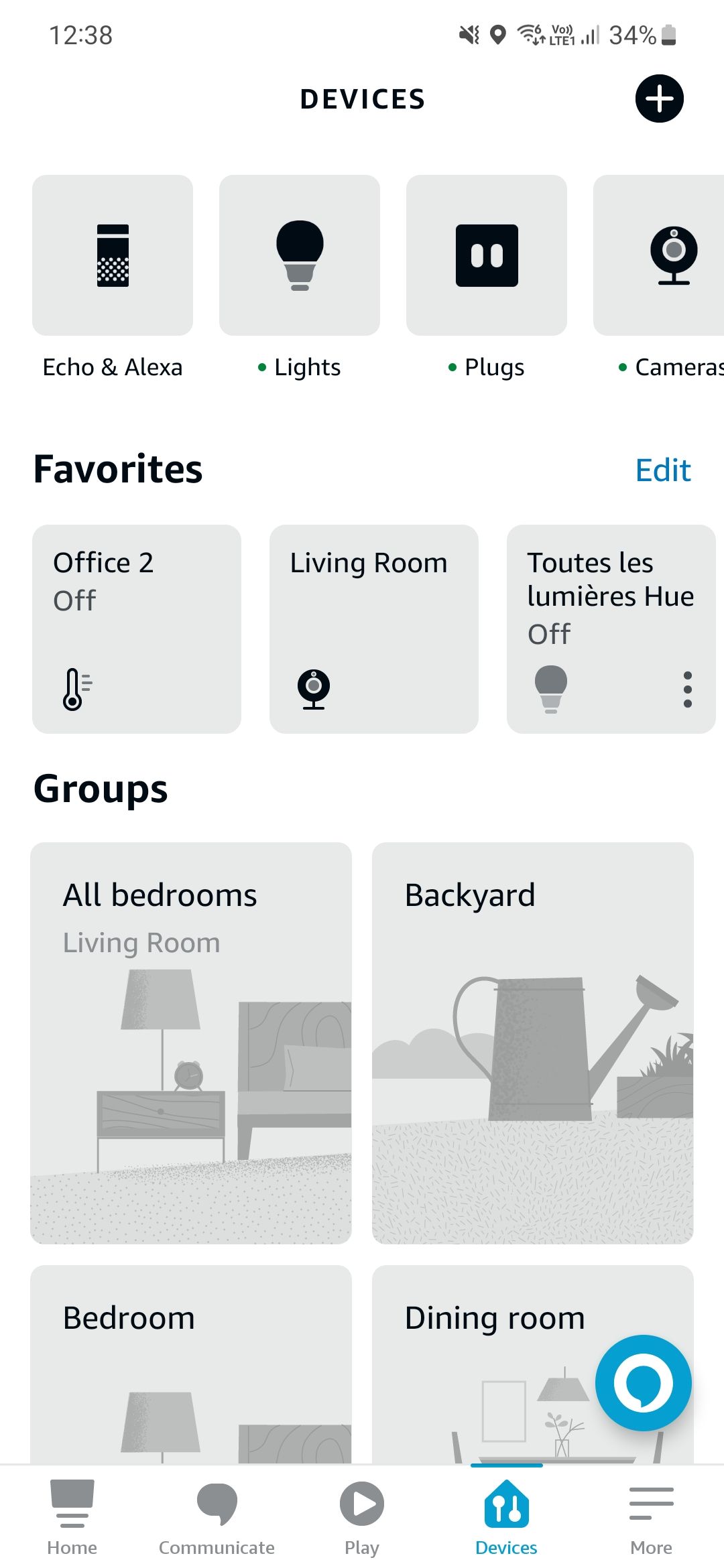 A screenshot showing the devices in Alexa