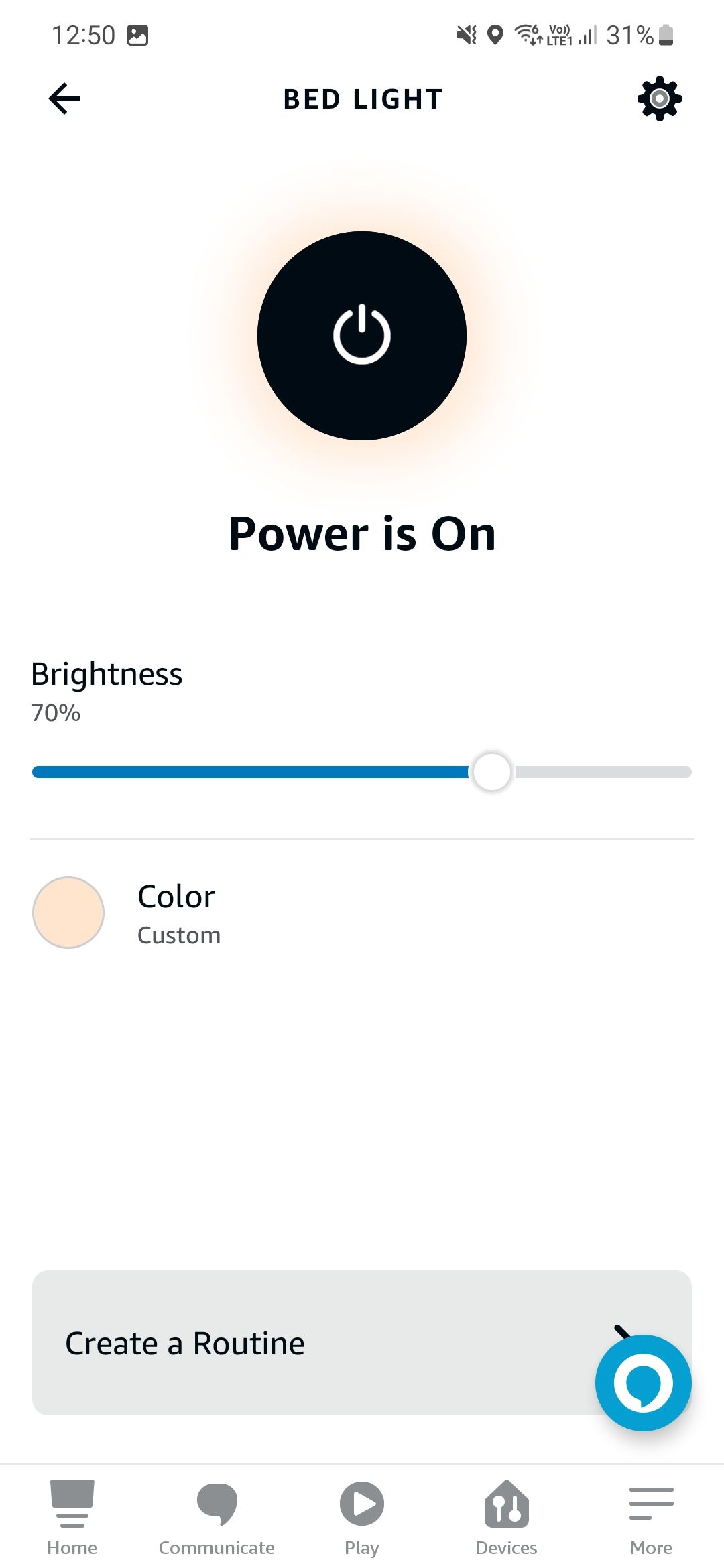 Tangkapan layar menunjukkan kontrol lampu di Alexa
