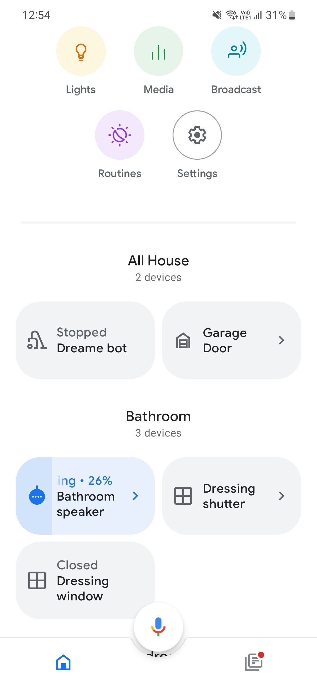 A screenshot showing the devices in Google Home