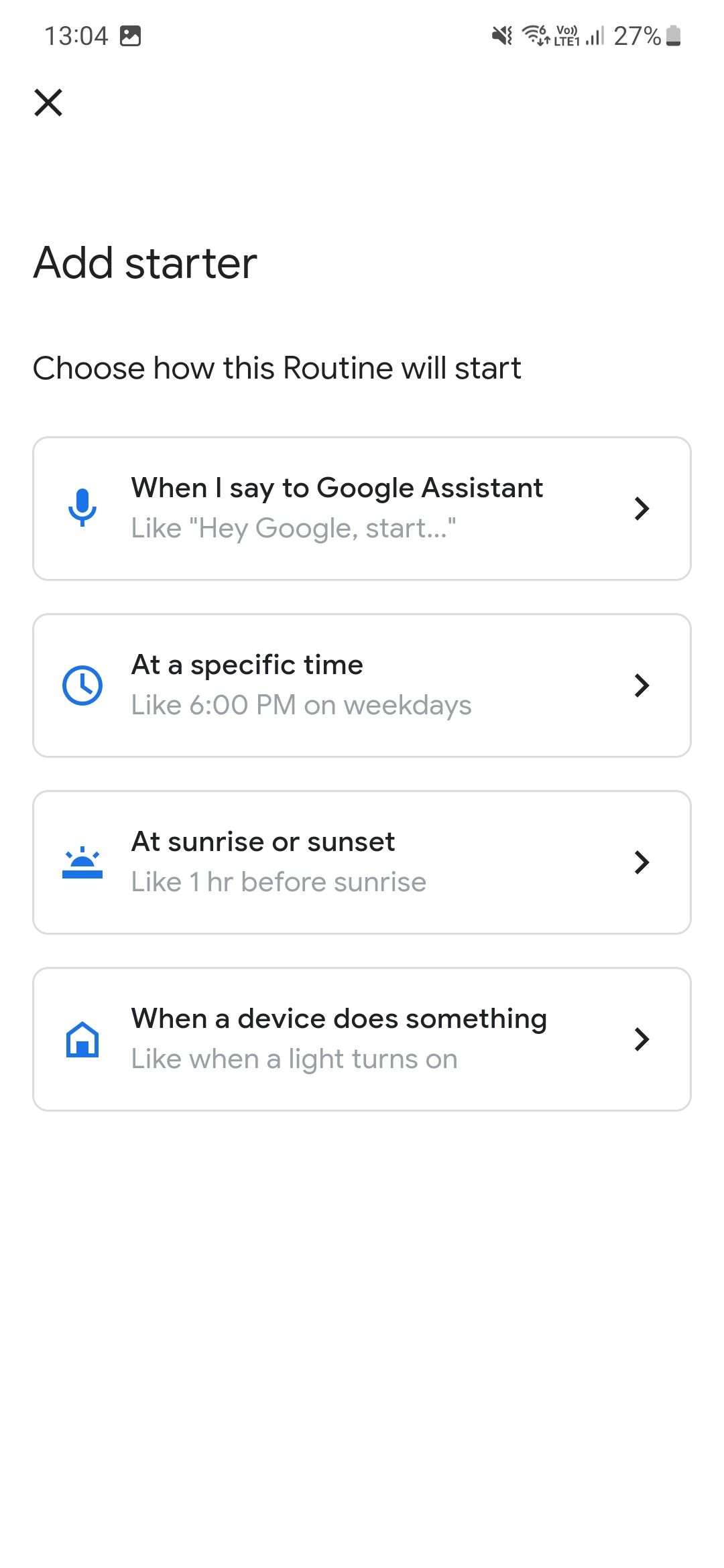 A screenshot showing how to create a routine in Google Home