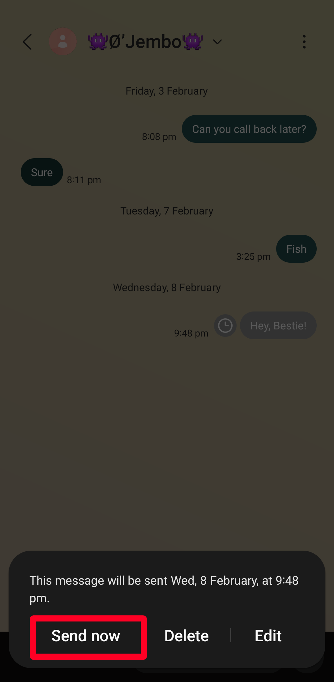 Opsi kirim sekarang untuk teks terjadwal di aplikasi Samsung Messages