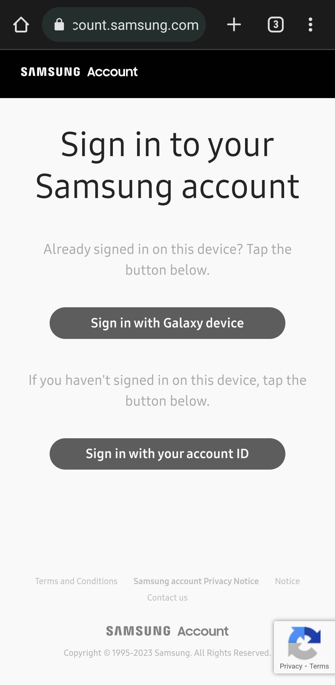 Masuk ke halaman web akun Samsung Anda