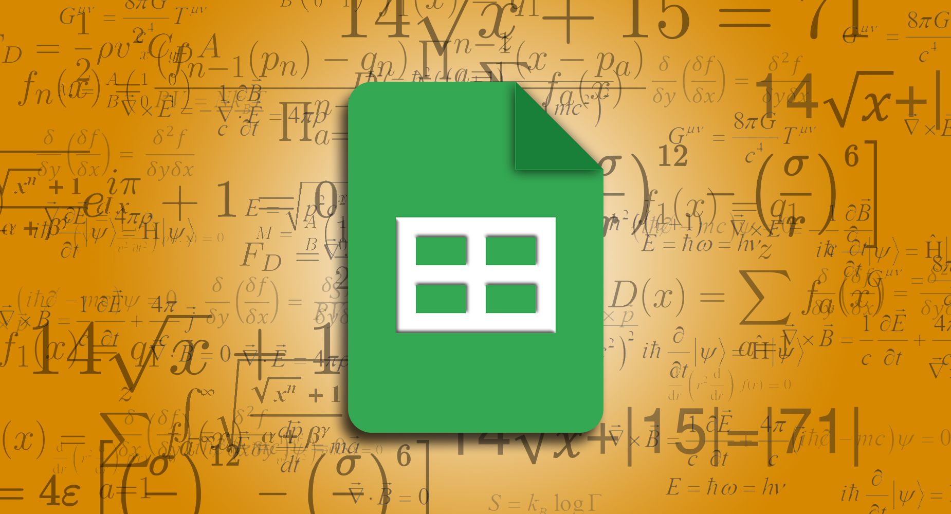 Google Sheets logo superimposed over mathematical equations