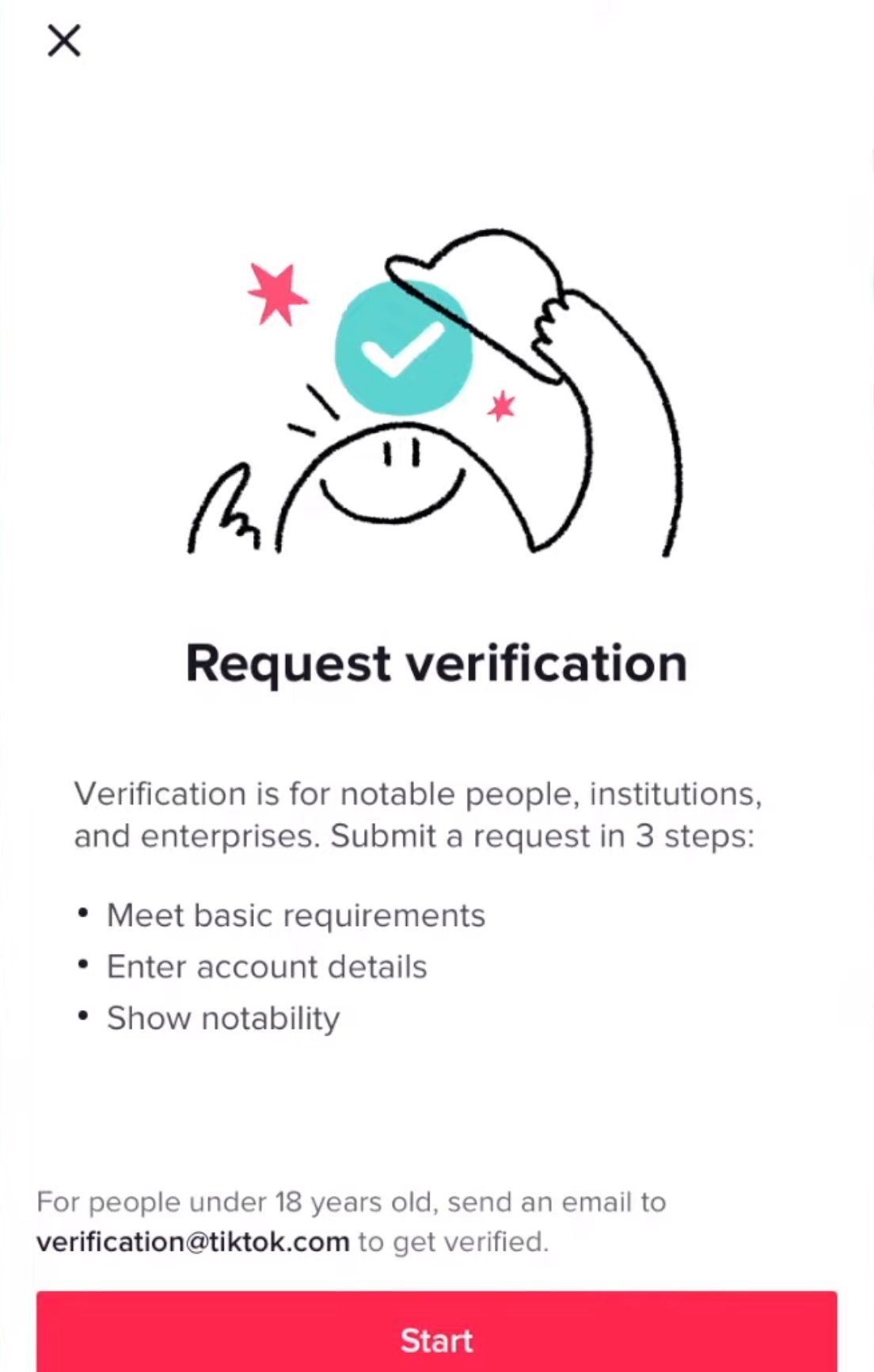 Tangkapan layar menunjukkan halaman 'Minta verifikasi' di pengaturan aplikasi TikTok.