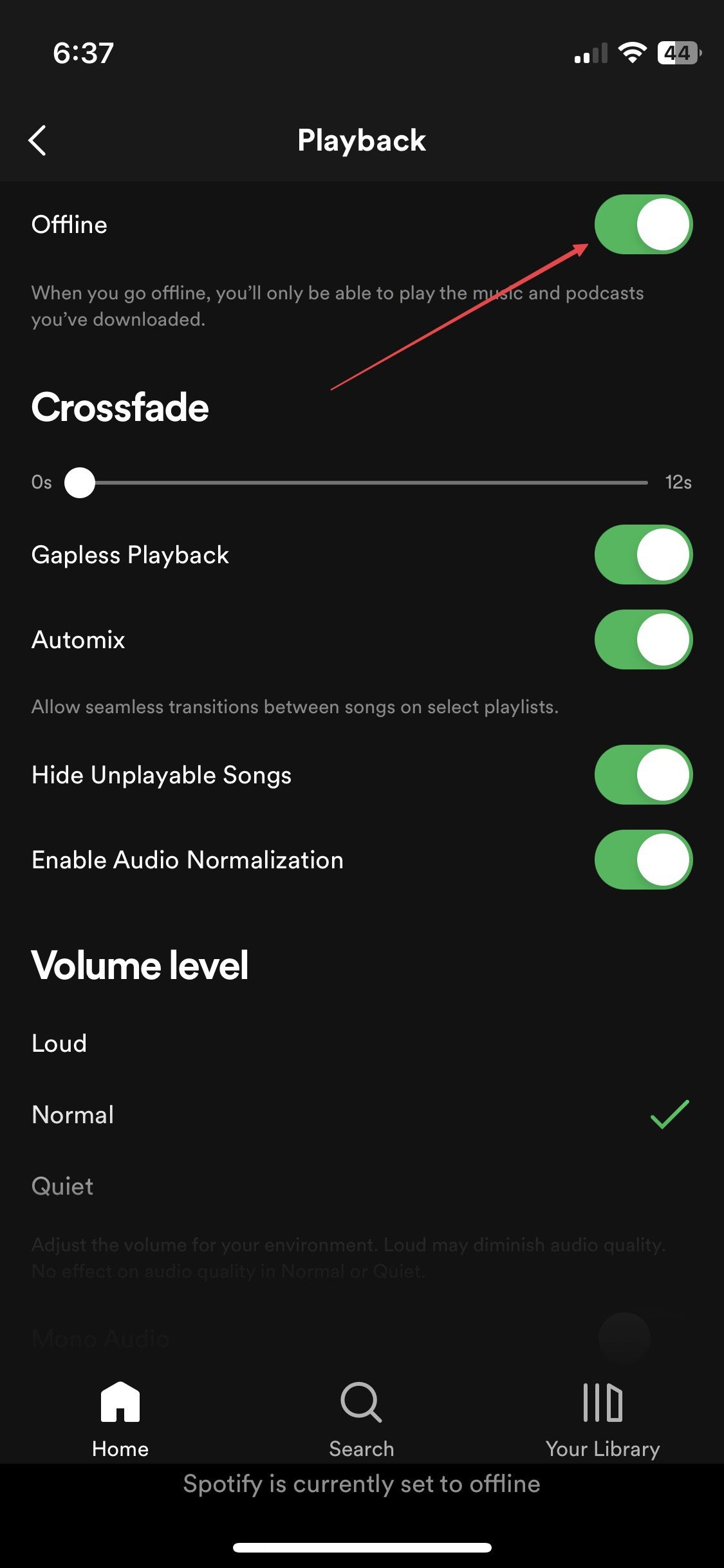 turn off spotify offline mode on iPhone