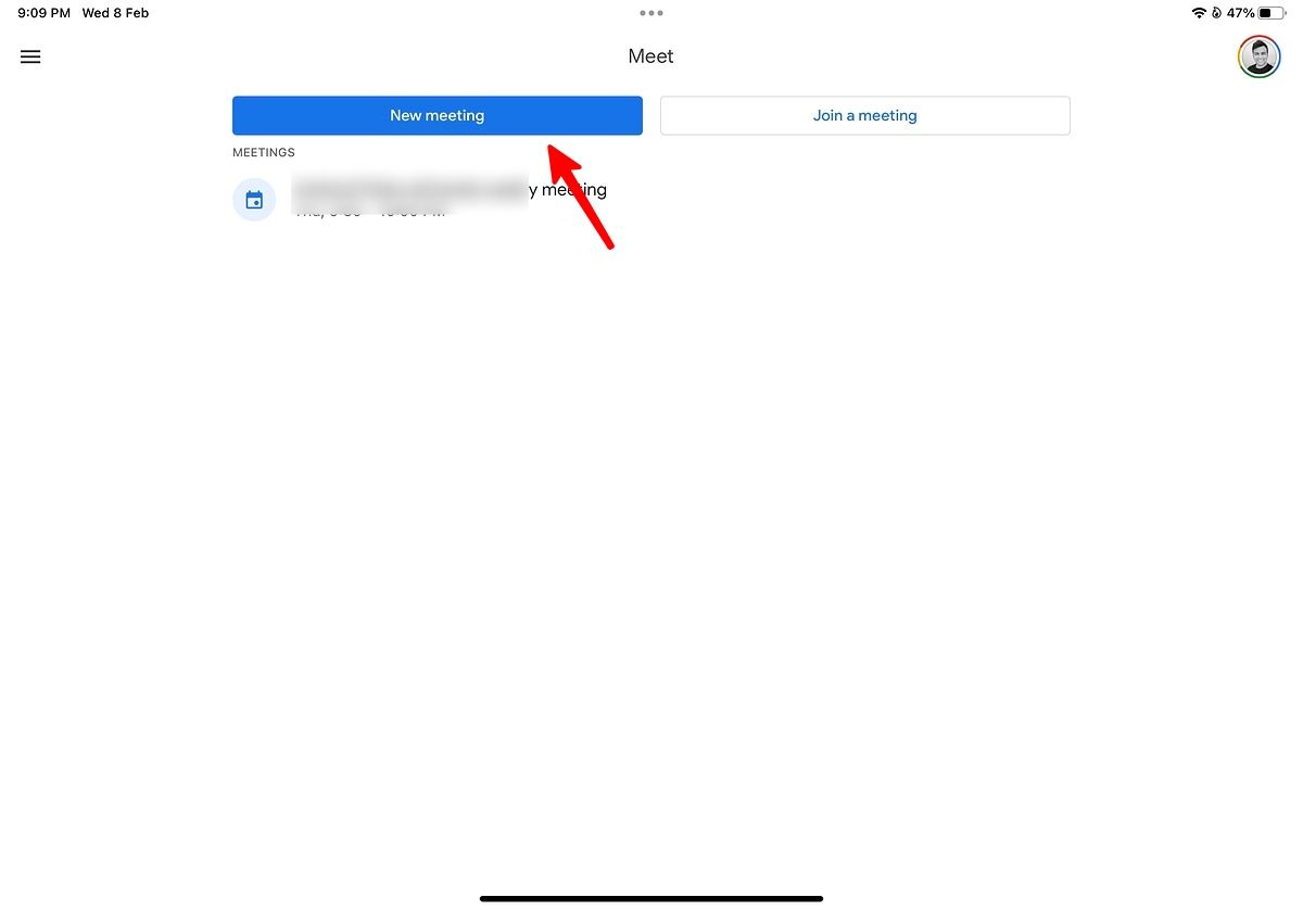 start a new google meet call on iPad