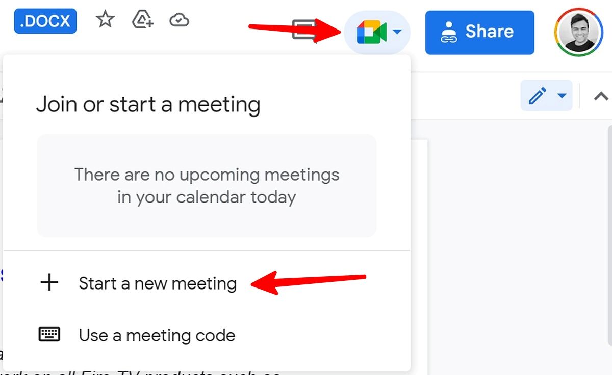 join a google meet call from Google Docs
