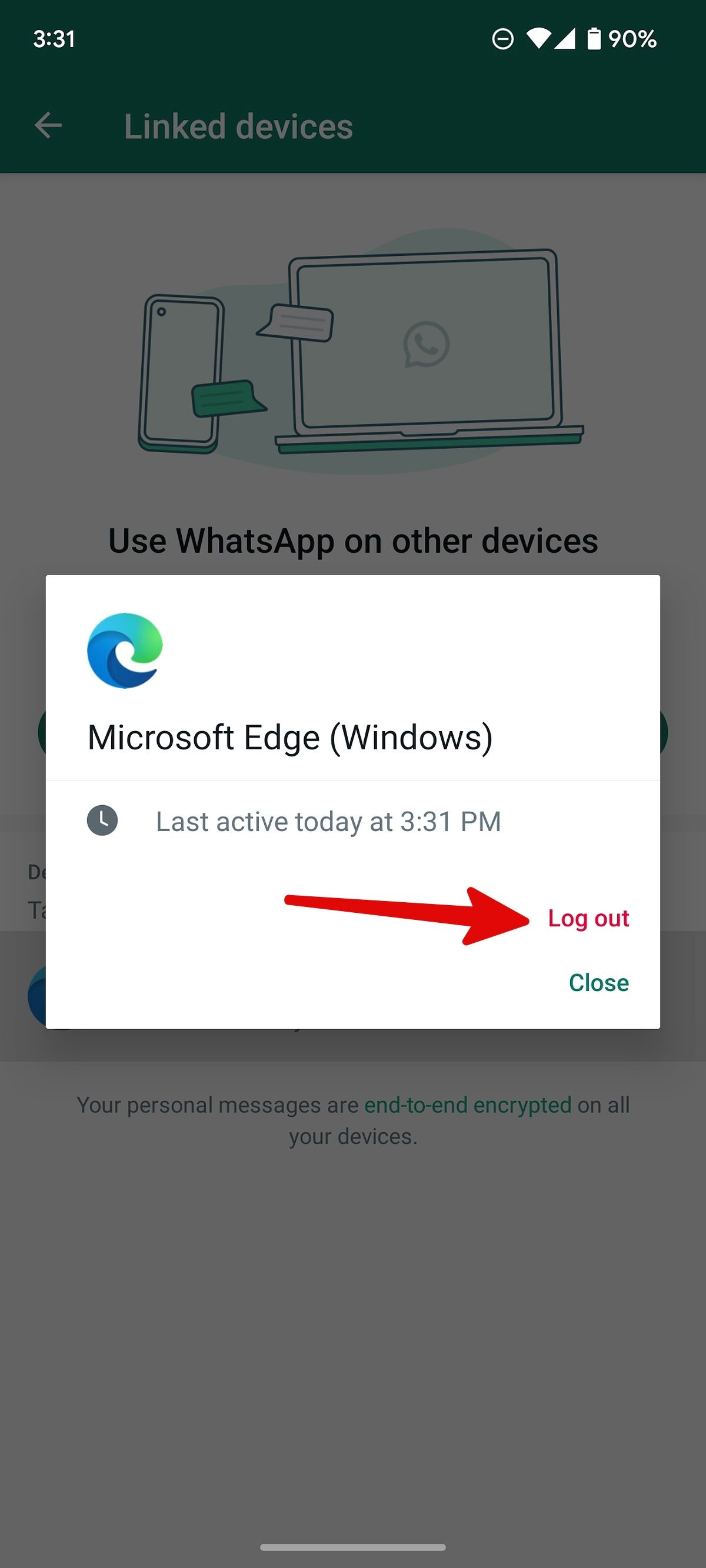 log out from linked device on WhatsApp