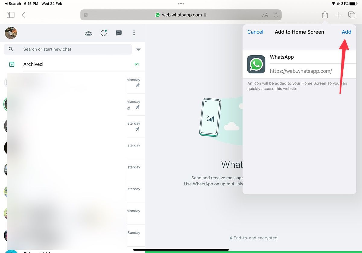 tambahkan pintasan whatsapp di layar beranda