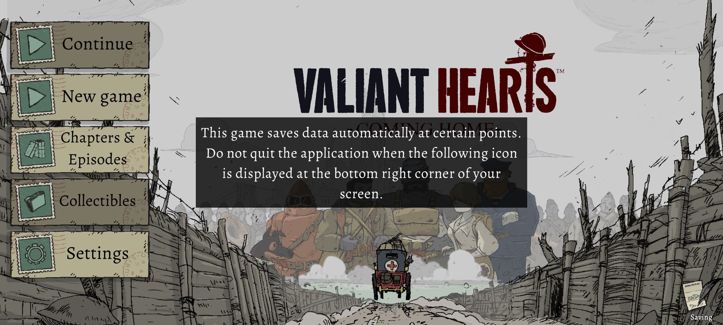 Penyimpanan otomatis di Valiant Hearts: Coming Home