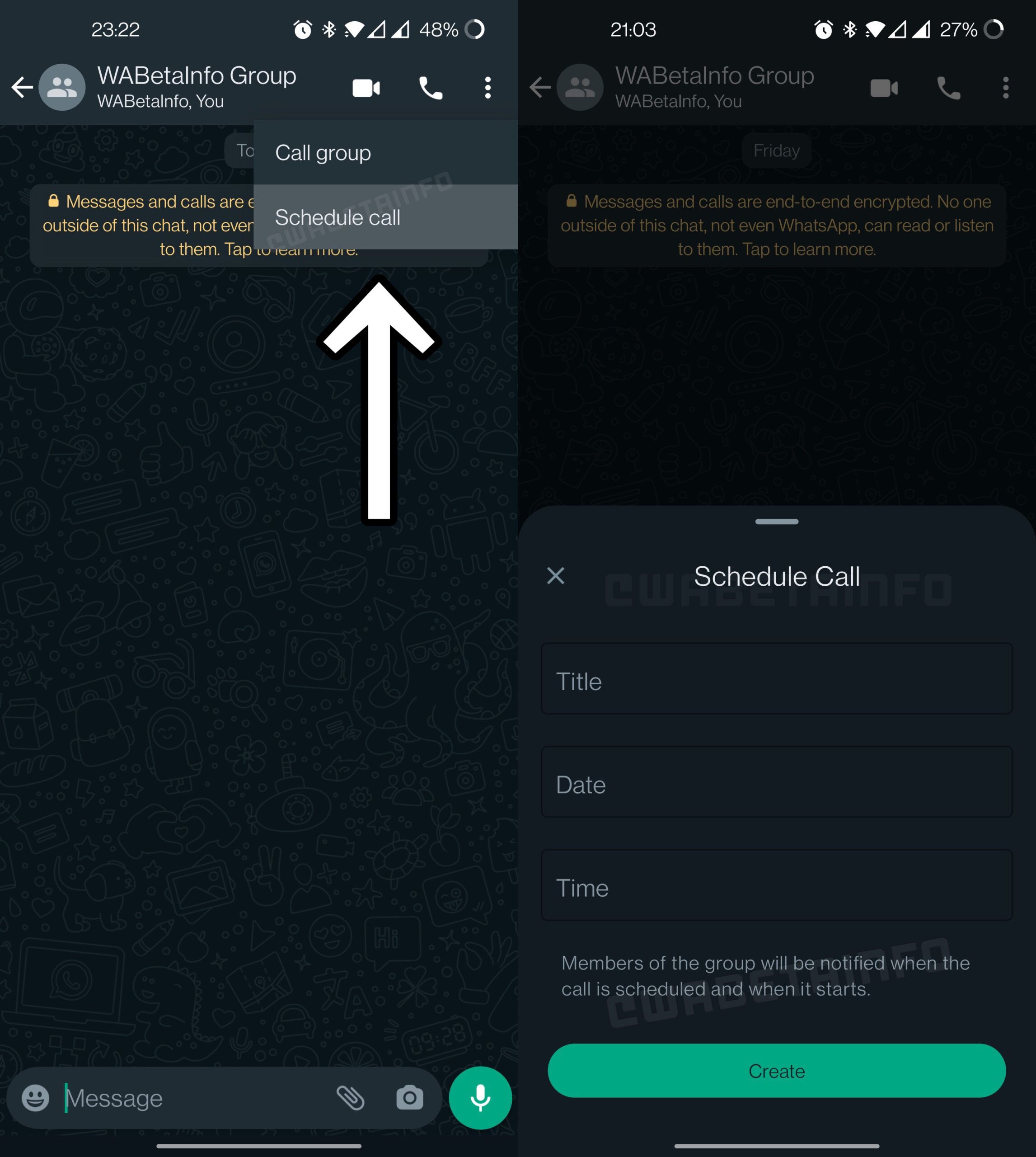 Opsi jadwal panggilan di WhatsApp beta untuk Android