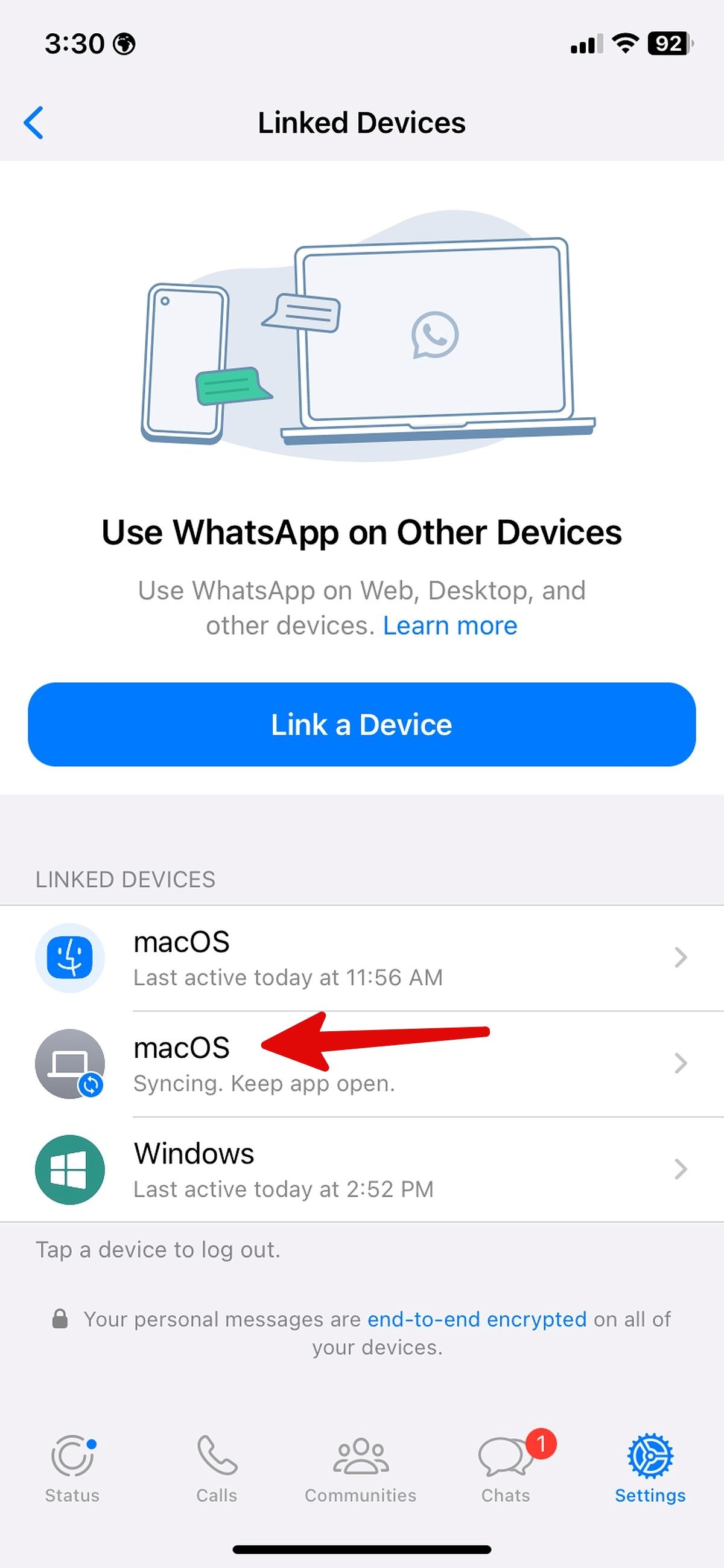 select WhatsApp linked device