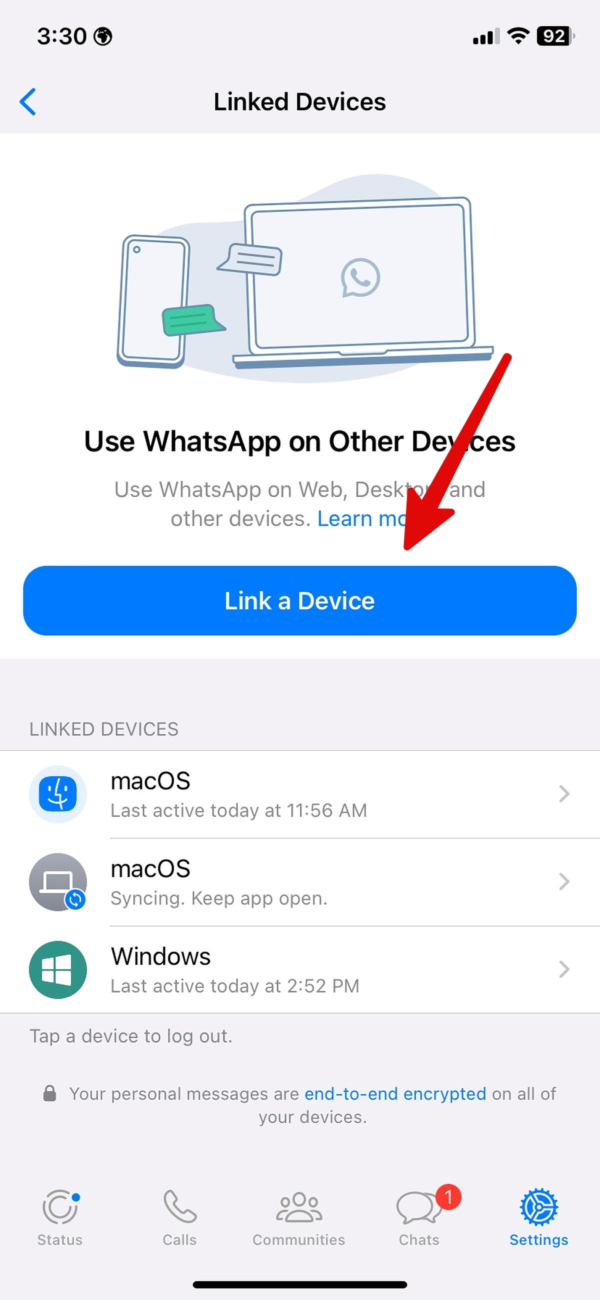 Link a device on WhatsApp for iPhone