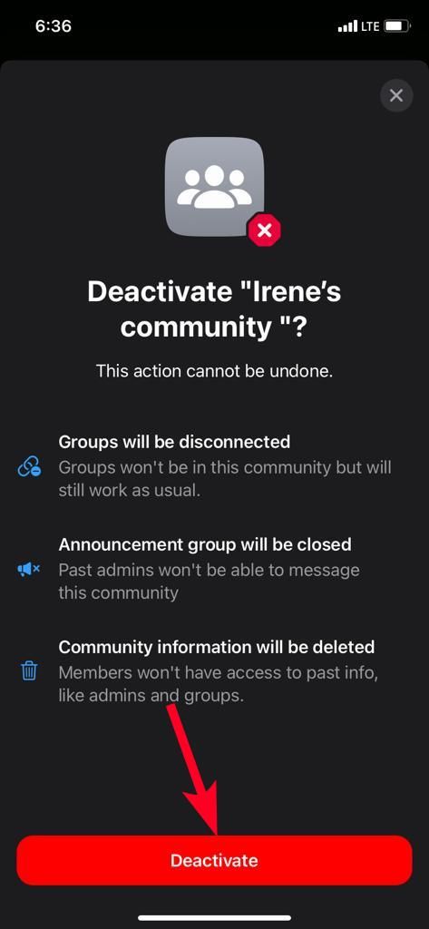 confirm WhatsApp community deactivation