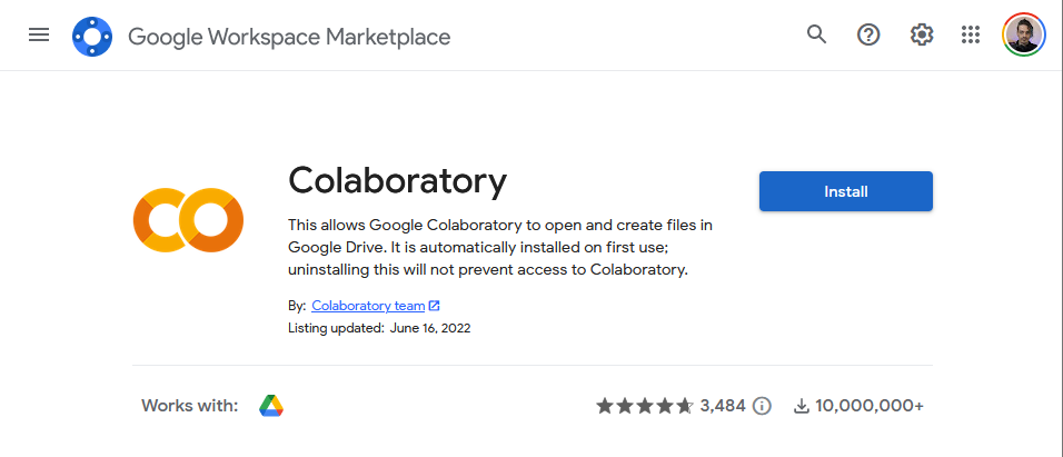 Instal Google Colaboratory di Google Workspace Marketplace