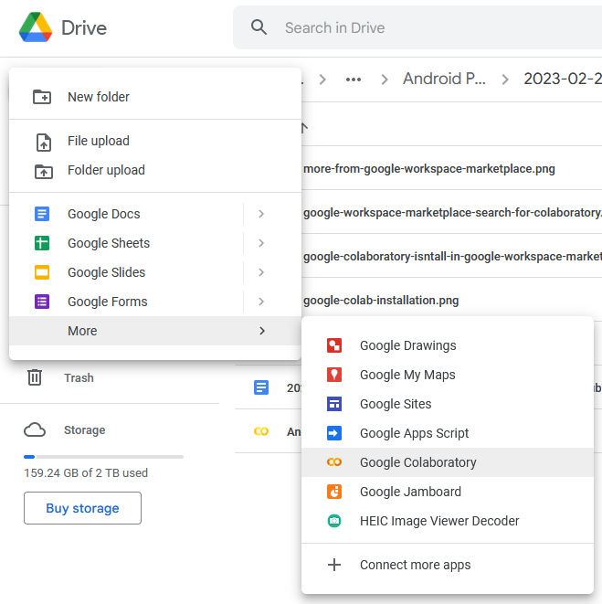 Create a new Google Colab notebook in Google Drive