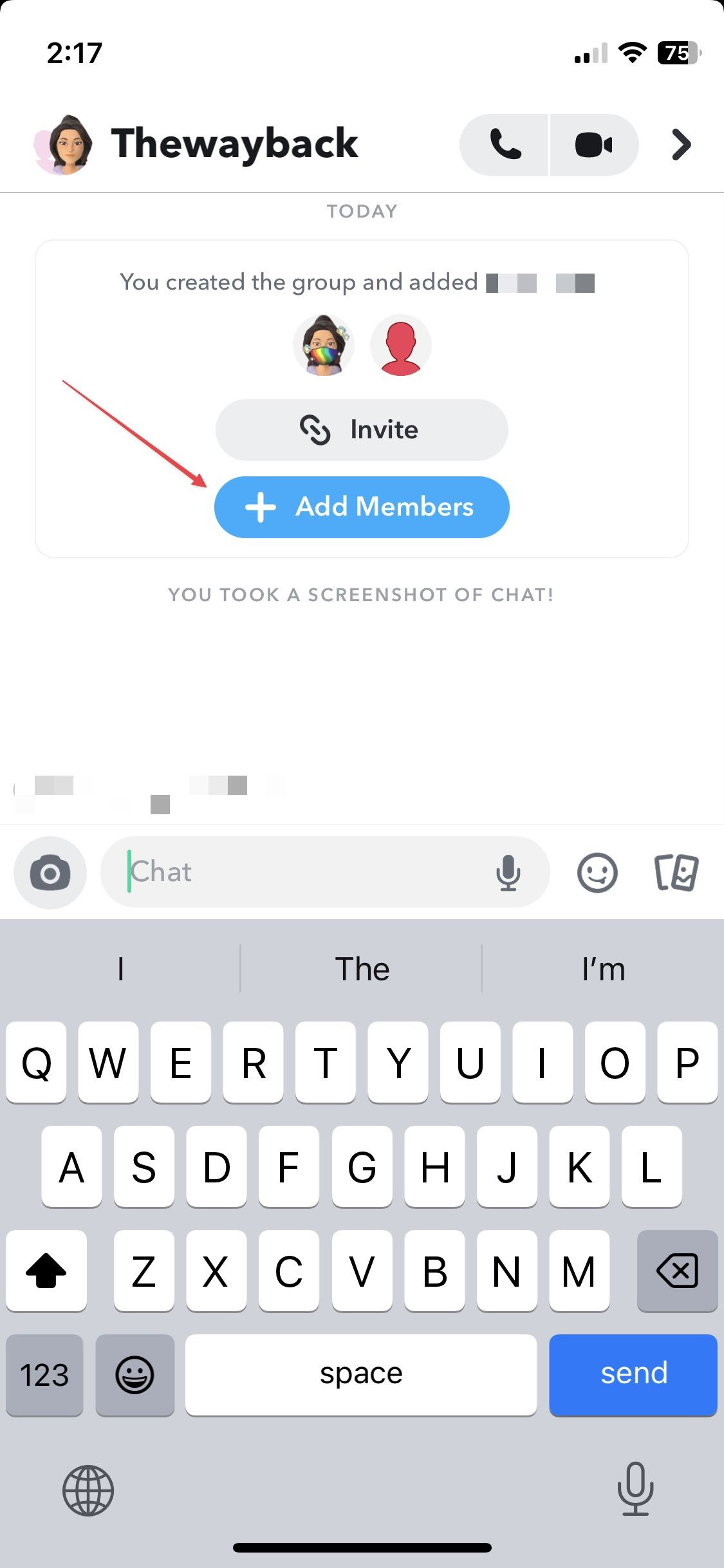 Adicionar botão de membros no bate-papo em grupo no Snapchat