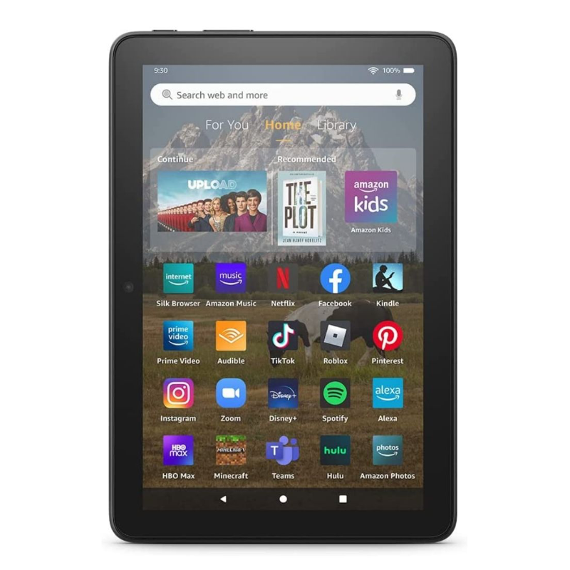 Amazon Fire HD 8 2022 front view with home screen displayed