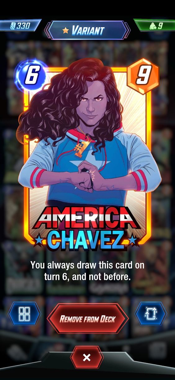 marvel snap screenshot showing america chavez card
