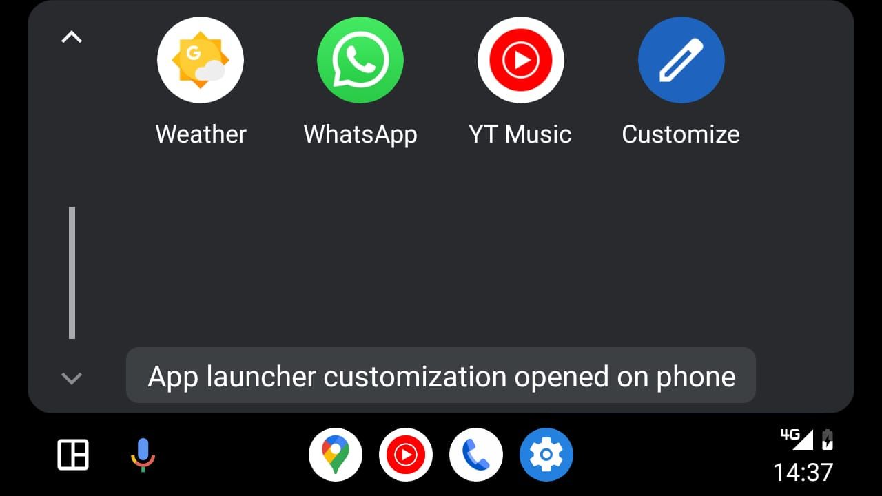 Screenshot of Android Auto launcher customization screen