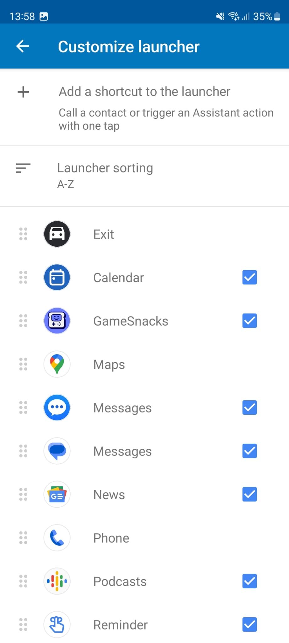 Screenshot of Android Auto launcher settings