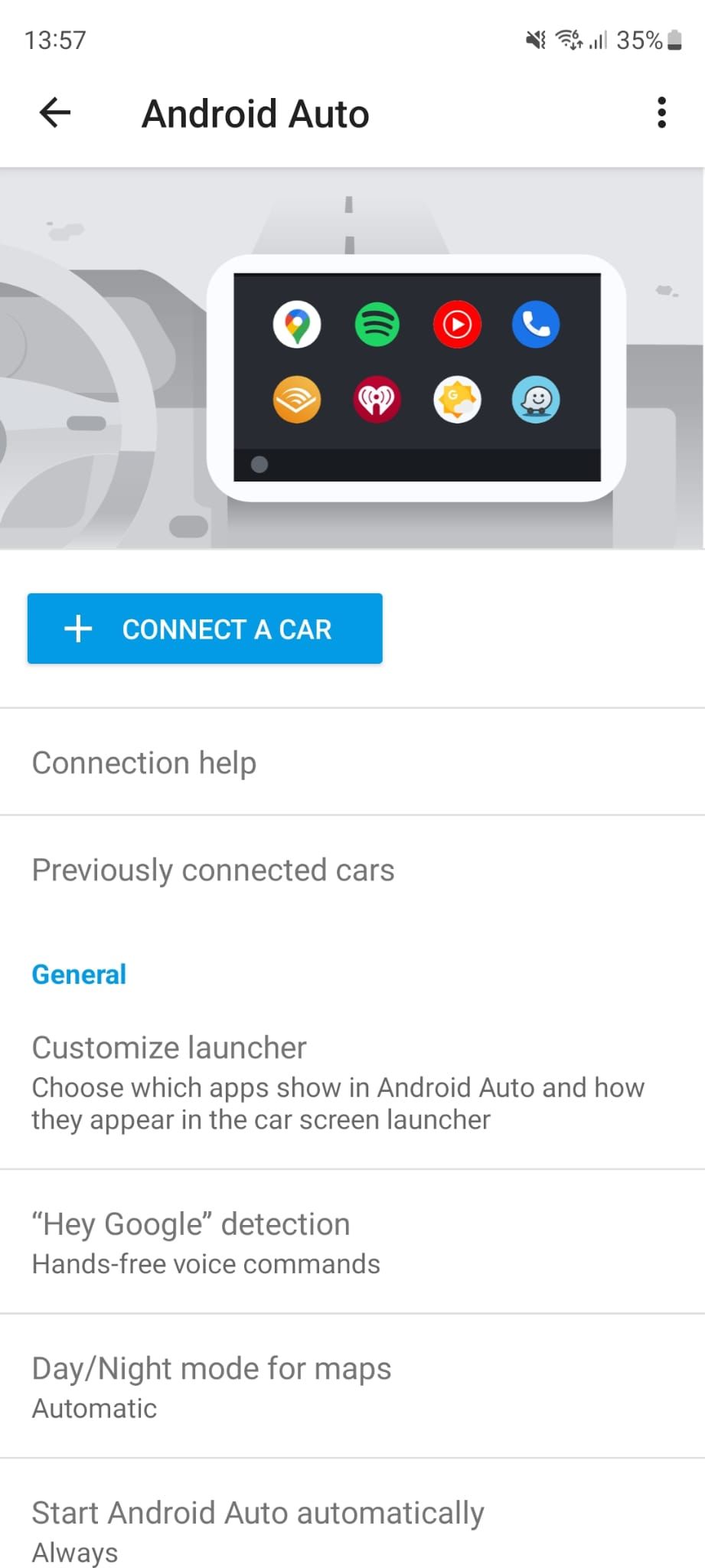 Screenshot of Android Auto settings