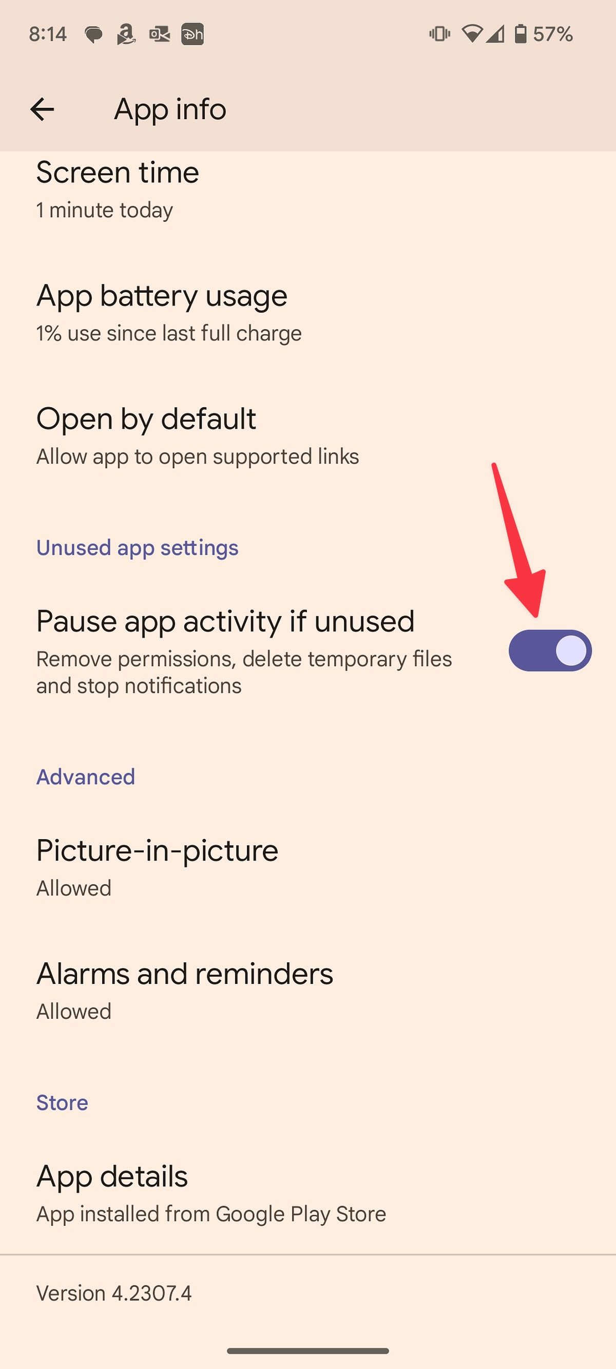 desabilitar a atividade do aplicativo de pausa no android