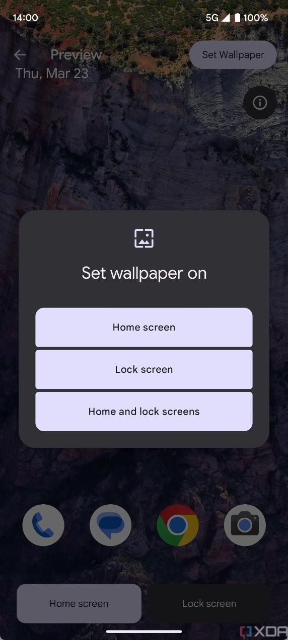 Tela de opções de papel de parede ao vivo do Android 14 DP2: tela inicial, tela de bloqueio ou telas inicial e de bloqueio