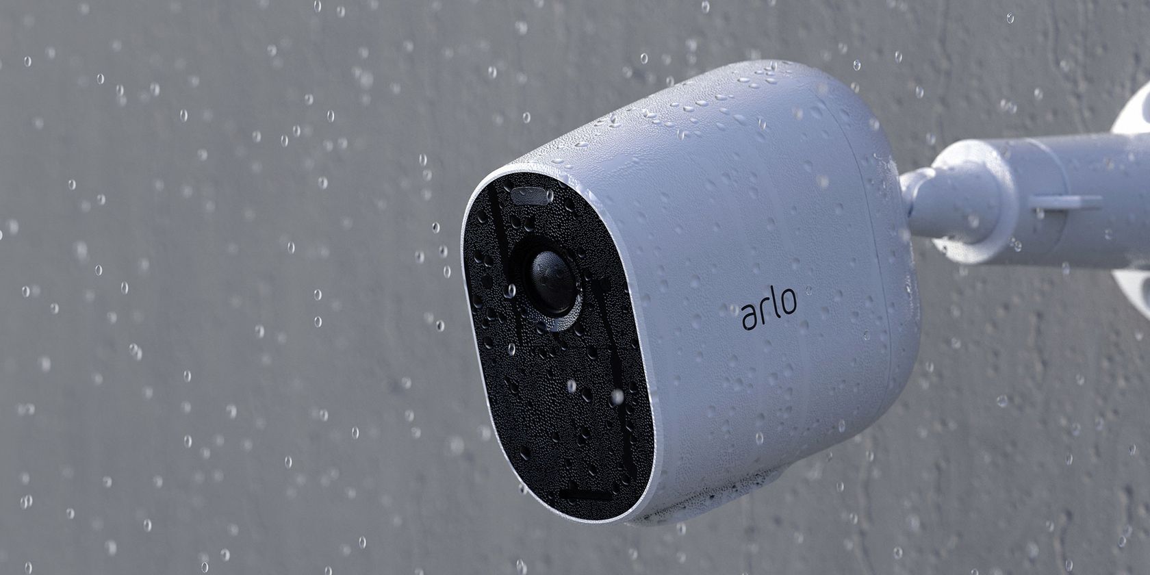 Arlo Essential Wireless Camera hanging up in the rain