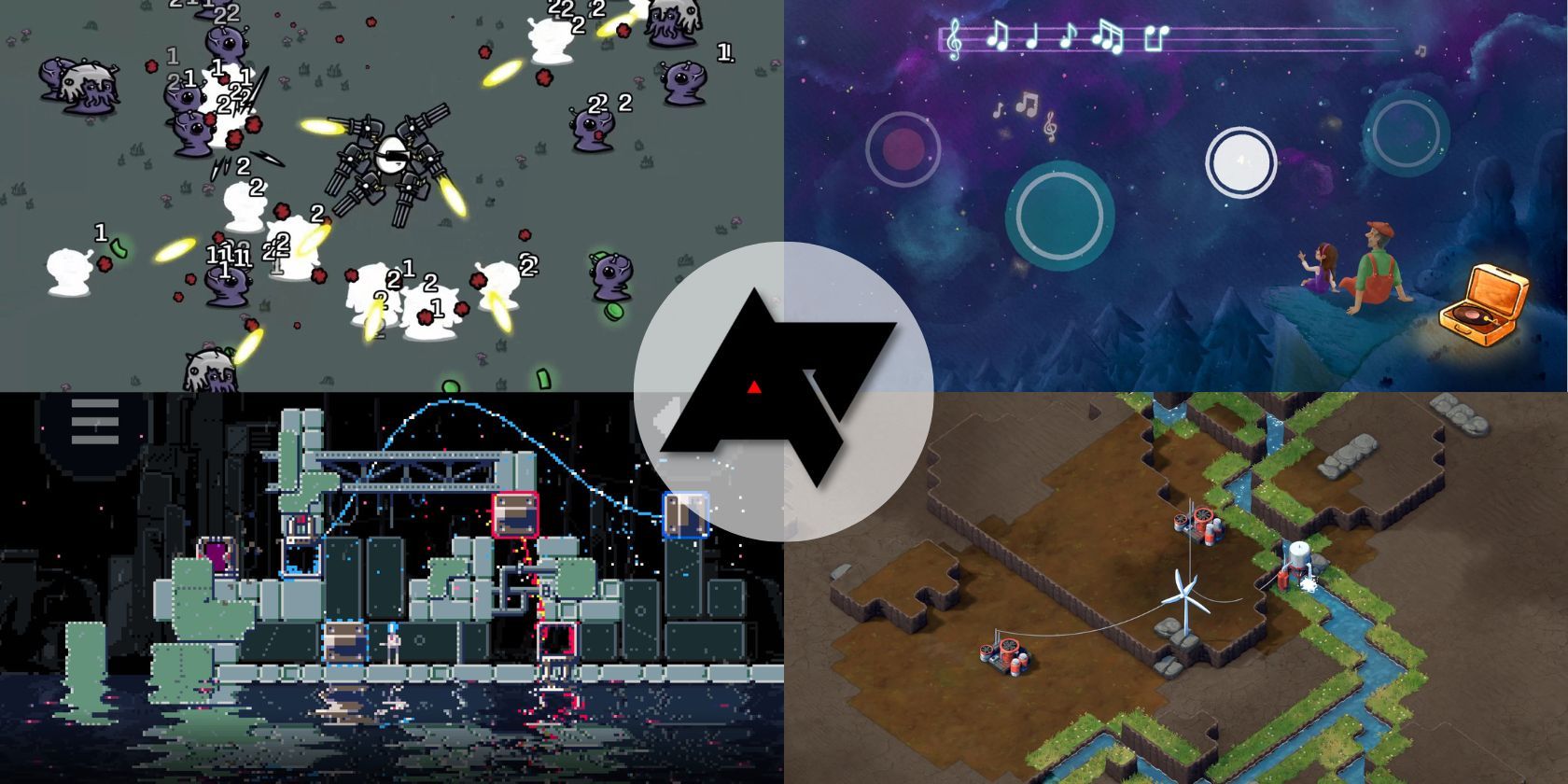 android police logo superimposed on screenshots from four android games