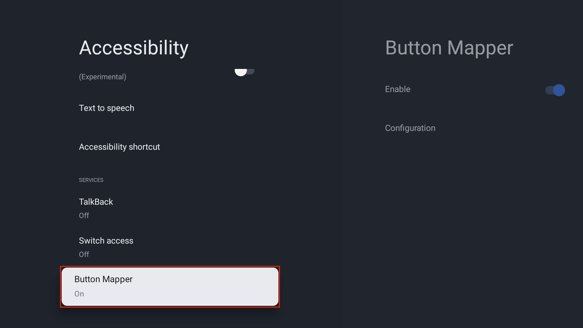 Button Mapper in Google TV accessibility settings