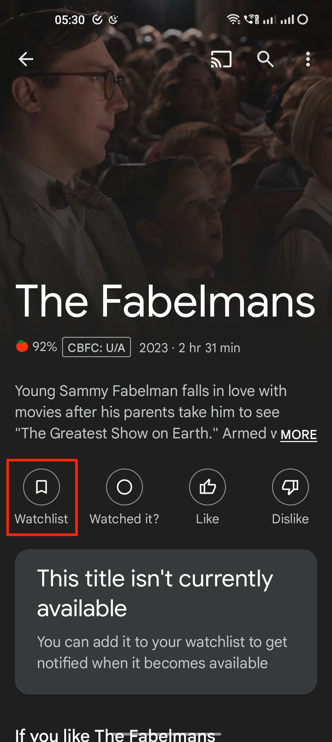 Add a movie to your Google Watchlist from the Google TV app on Android