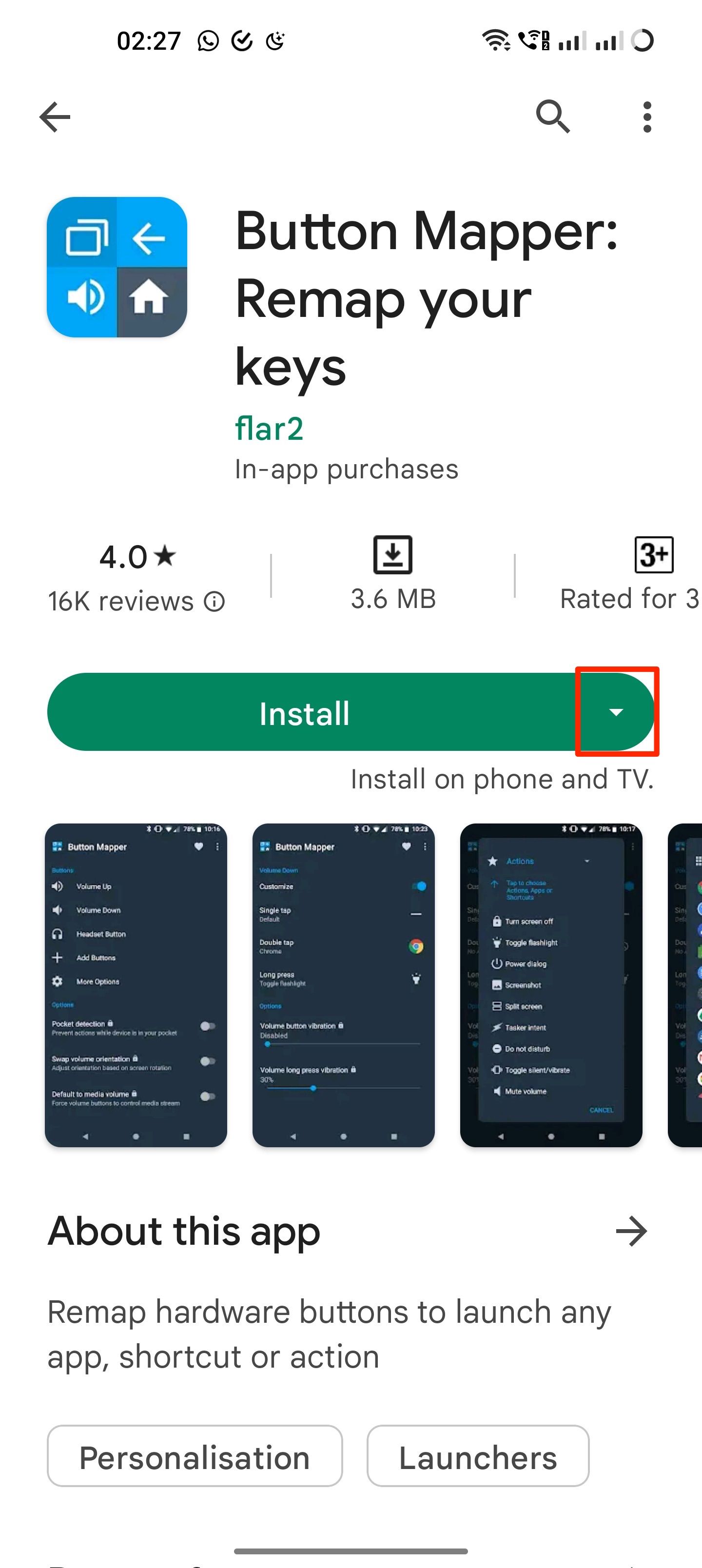 Play Store app page for installing the app on Google TV
