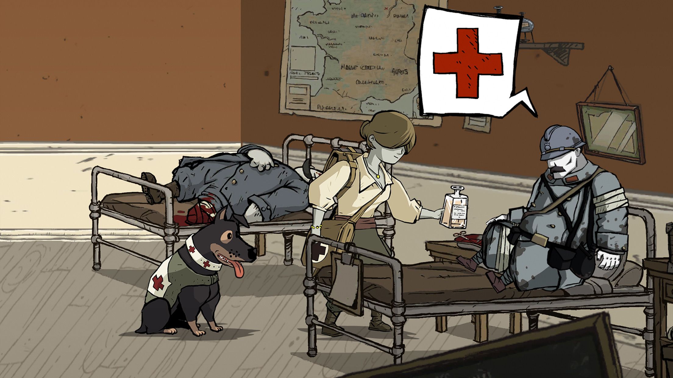 melhores-jogos-netflix-android-corações-valentes-voltando-para-casa-soldado-recebendo-atendimento-médico