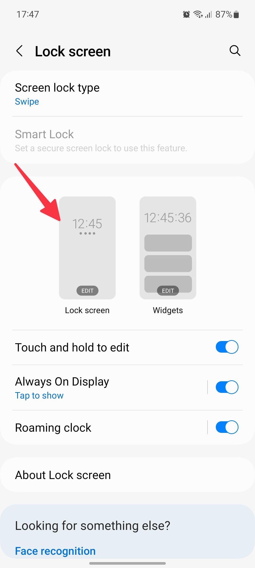 select lock screen in Samsung One UI